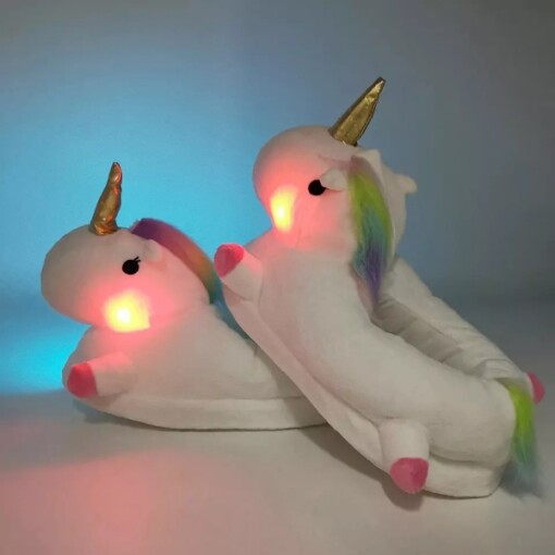 Детски LED Еднорог плюшени пантофи - Image 3